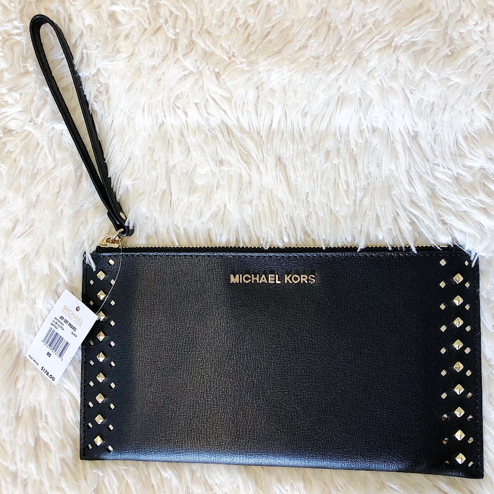Michael Kors Jet Set Travel Studded Zip Clutch LG